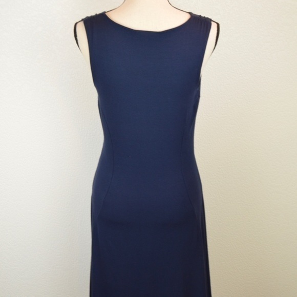 Navy Blue Twist Front Low Plunge Neck Midi Dress, Size Small - Picture 6 of 7